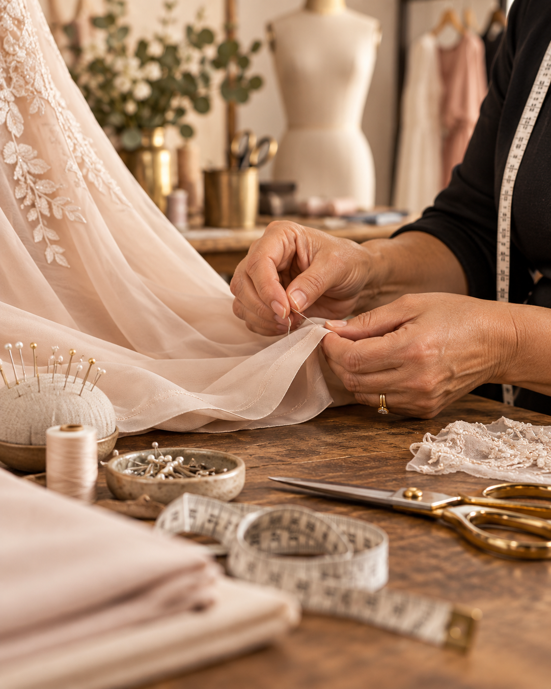Detailed hand sewing work